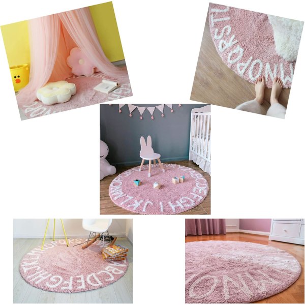 Rund ABC-matta för barn alfabetet för barnkammare för lekrum i sovrummet Pink Pink 32 Inches