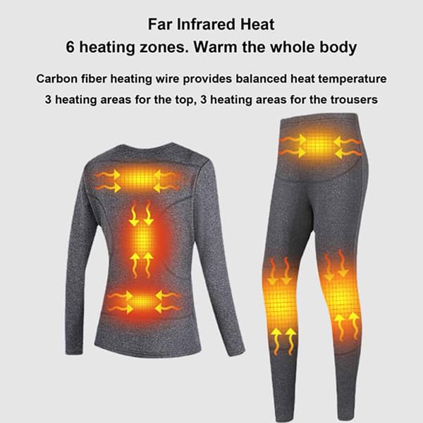 USB Eluppvärmda Underkläder Thermal Pyjamas Long Johns Set Damkläder-Grå Damkläder-Grå XXL