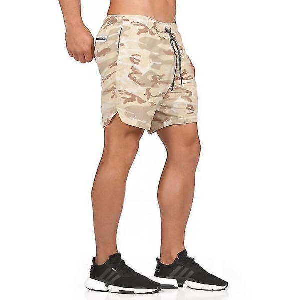 Löparshorts för män 2 i 1 träning med dragkedjefickor light yellow XXL