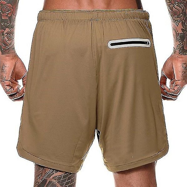 Löpshorts för män Gym Träningsbyxor Jogging Halvbyxor Träningsbyxor med fickor Khaki L