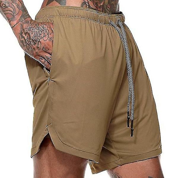 Löpshorts för män Gym Träningsbyxor Jogging Halvbyxor Träningsbyxor med fickor Khaki M
