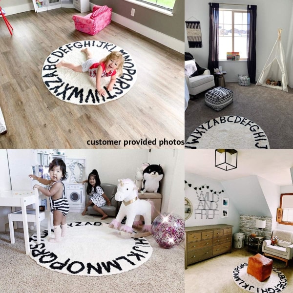 Rund ABC-matte for barn alfabetet for barnerom for lekerom i soverommet Whit White 32 Inches