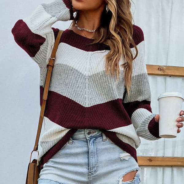 Dam Långärmad tröja Vinter Varm Jumper Toppar Wine Red Wine Red S