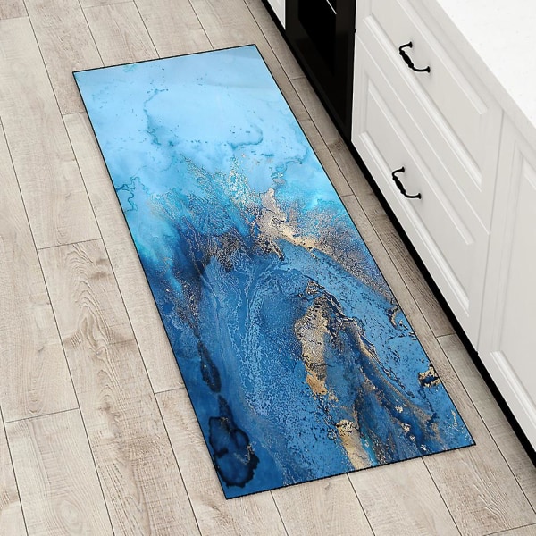Køkken Tæppe Luksus Sort Guld Marmor Blæk Mønster Entré Dørmåtte Soveværelse Stue Gang Anti-slip Lang Strimmel Tæppe 40x60cm 16x24inch 9