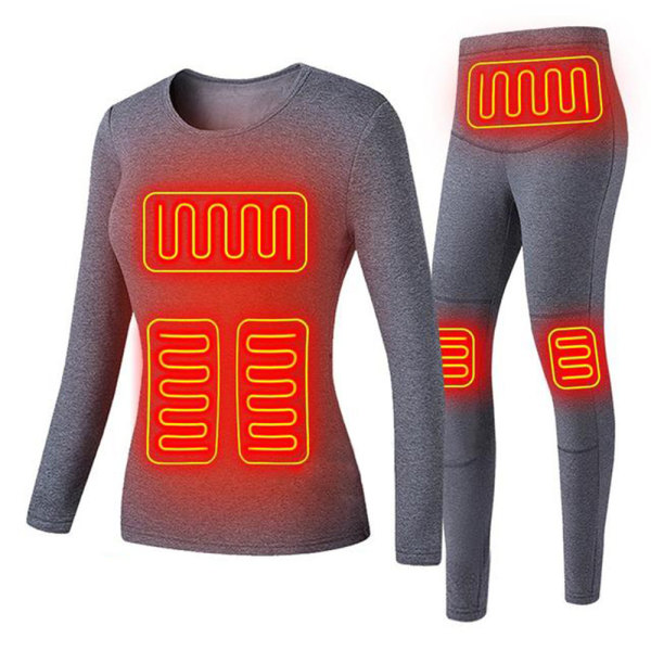 USB El-oppvarmet Undertøy Termisk Pyjamas Long Johns Sett Dameklær-Grå Damkläder-Grå XL