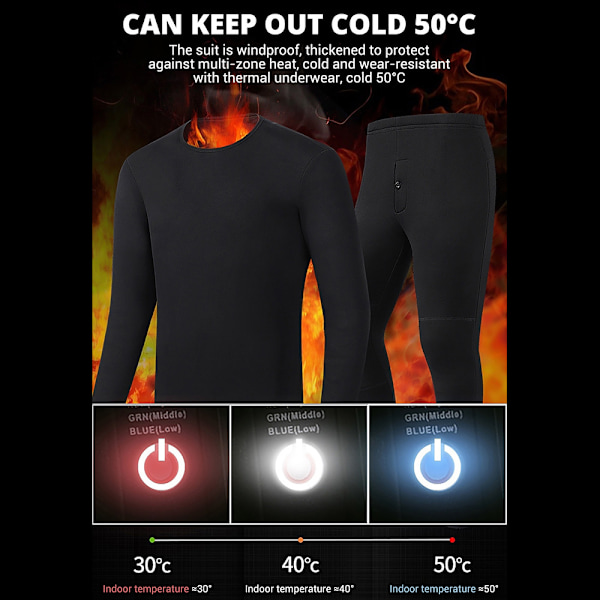 USB Elopvarmet Undertøj Termisk Pyjamas Long Johns Sæt Dametøj - Sort Damkläder-svart 4XL