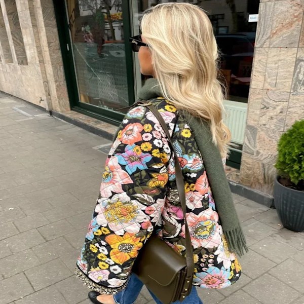 Efterår vintage blomsterprintet løs kappe til kvinder tyk jakke As Picture As Picture S