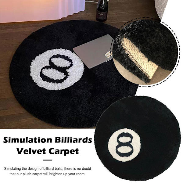 S-JIANG Simulation Biljard 8 Ball Matta Rund Tufting Mjuka stolar blackC 100*100cm