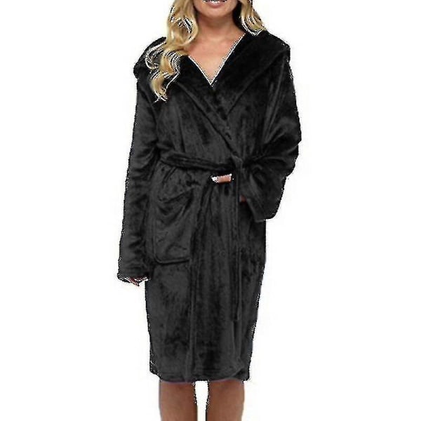 2024 Vinter Fleece Morgonrock Dam Morgonrock Huva Fluffig Towling Badrock Black M