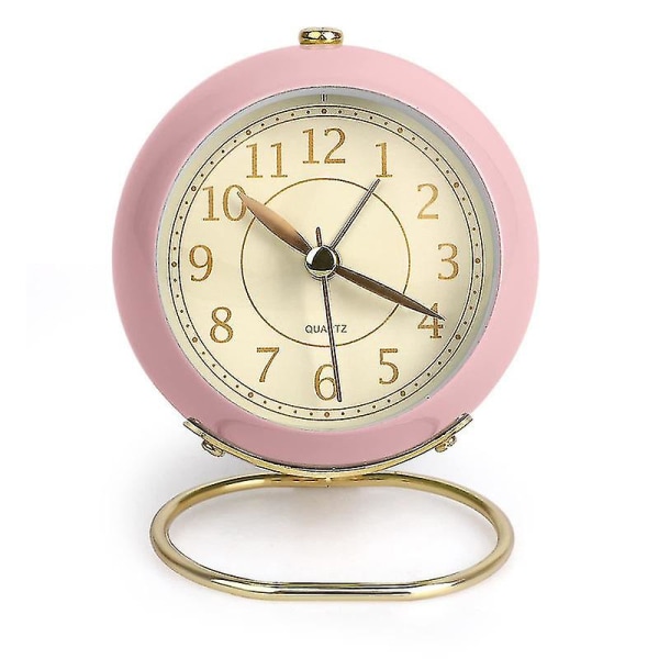 Tysta sängklockor Batteridrivna, ej tickande skrivbordsklocka Analog väckarklocka Retro väckarklocka i sovrummet Enkel[HY]-XinHan Pink