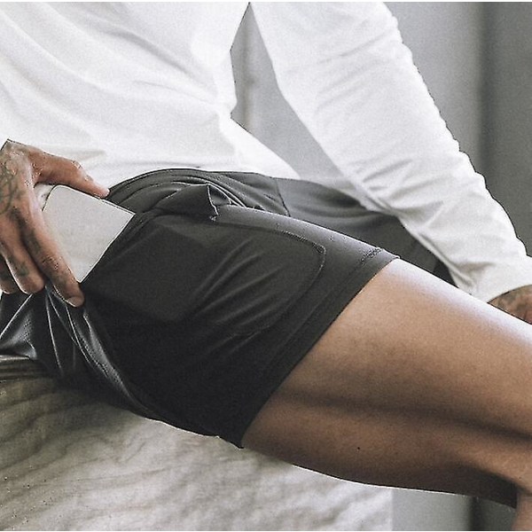 2-i-1 Träningsshorts för Herrar med Fickor med Dragkedja light yellow M