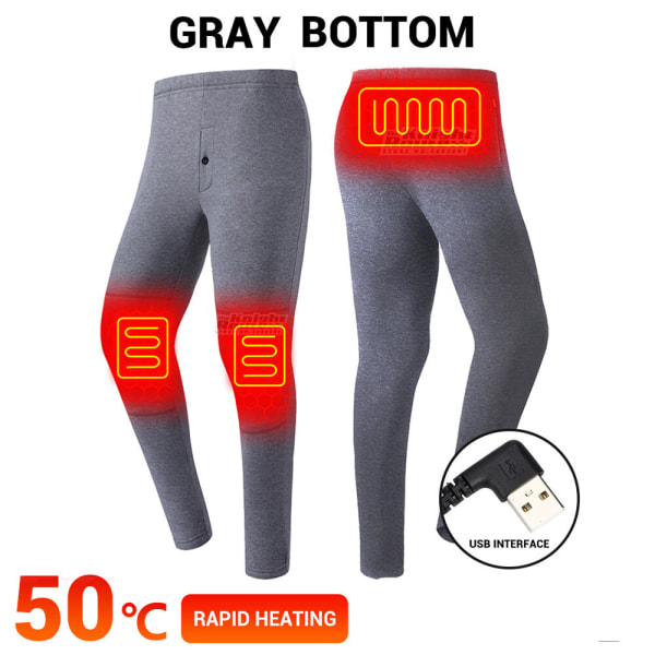 USB Eluppvärmda Underkläder Thermal Pyjamas Long Johns Set Grå Dambyxor Grå Dambyxor 3XL