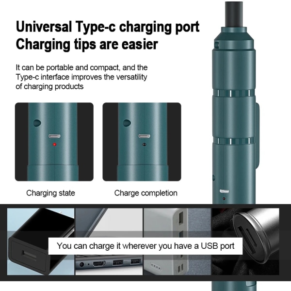 Mini Langaton Sähköruuvimeisselisarja Johdoton USB Ladattava Ruuvimeisseli 3.6V 250r/Min Kotitalous Sähköpora Korjaus Sähkötyökalu Green-Basic set