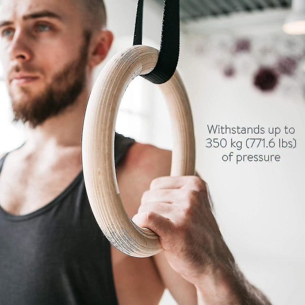 Gymnastikringer i tre med opphengsstropper - sett med 2 - 6 meter lange - Justerbare gymnastikringer - for hjemmetrening og fitness
