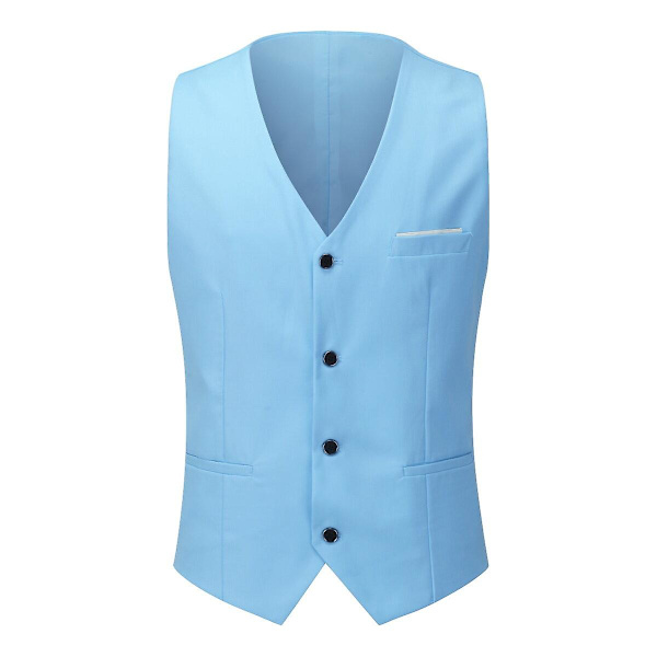 Herr 3Pce Business Slim Fit Kostym Bröllopsfest Blazer Vest Byxor Light Blue XS