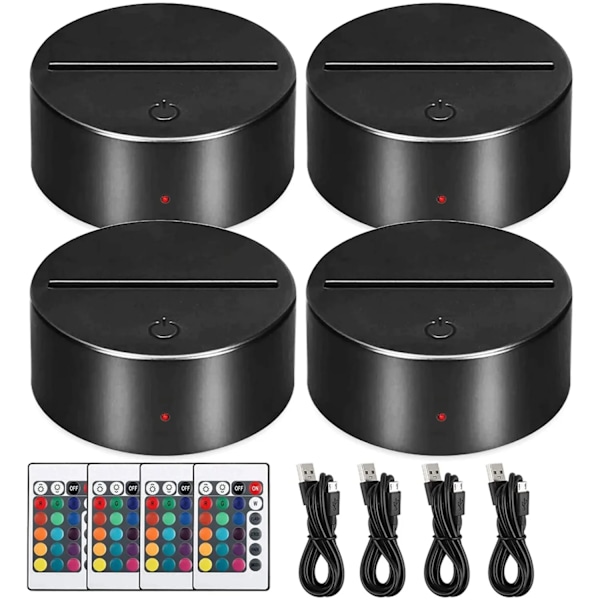 2/4/6/8/10/12 stk LED Lampebase Bord 3D Nattlysbase Med Fjernkontroll Og USB-Kabel 16 Farger Lysstativ Engros 4 Pcs