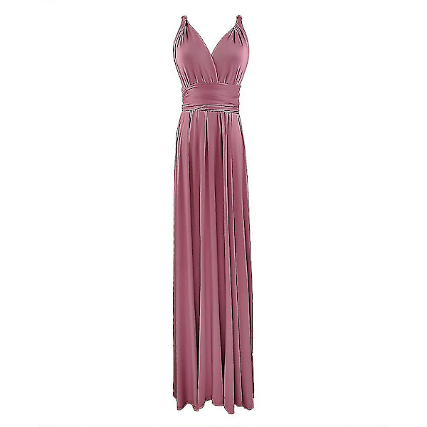 Dame Multiway Wrap Bandage Lang Kjole Konvertibel Boho Aftenkjole Til Fest Brudepiger Dusty Pink M