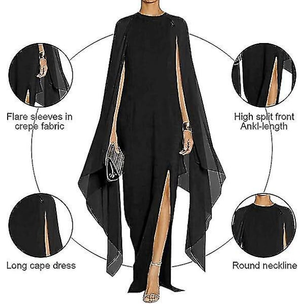Dam Elegant High Split Flare Sleeve Formella aftonklänningar Maxiklänning BLUE S
