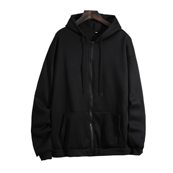 Damtröjor med dragsko Casual Sports Lös dragkedja med huva Black Black 2XL