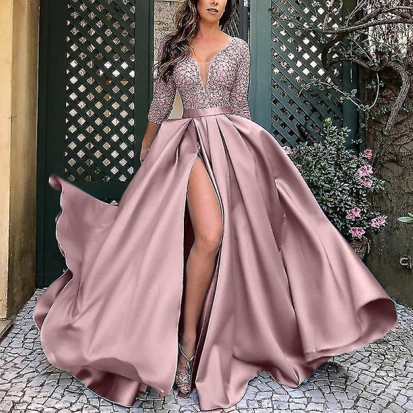 Kjoler til Kvinder Fest Bryllupsgæst Elegant Forår Sommer Blonde Pailletter Swing Sexet Skinny Tuxedo Slim Aften Maxikjole 4 XXXL