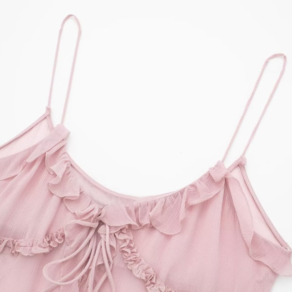 Mode volanger linnen Hängselskjorta ROSA S Pink Pink S