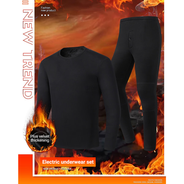 USB Eluppvärmda Underkläder Thermal Pyjamas Long Johns Set Damkläder-svart Damkläder-svart L