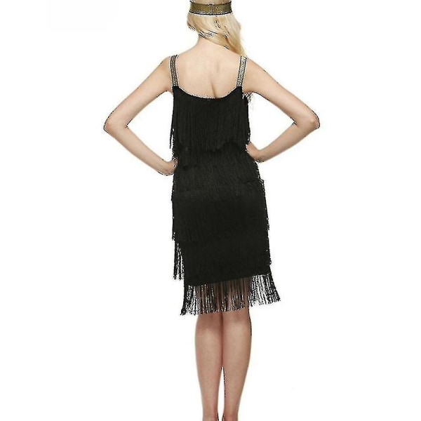 Fantastisk Gatsby-klänning 1920-talsfest vintage tofs damfransar Black L