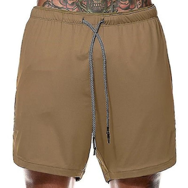 Löpshorts för män Gym Träningsbyxor Jogging Halvbyxor Träningsbyxor med fickor Khaki M