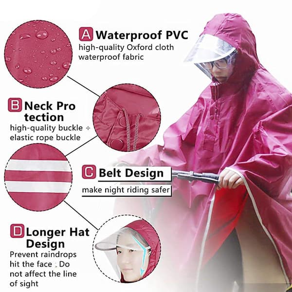 Utomhus regnponcho vattentät lätt regnjacka poncho med Rot