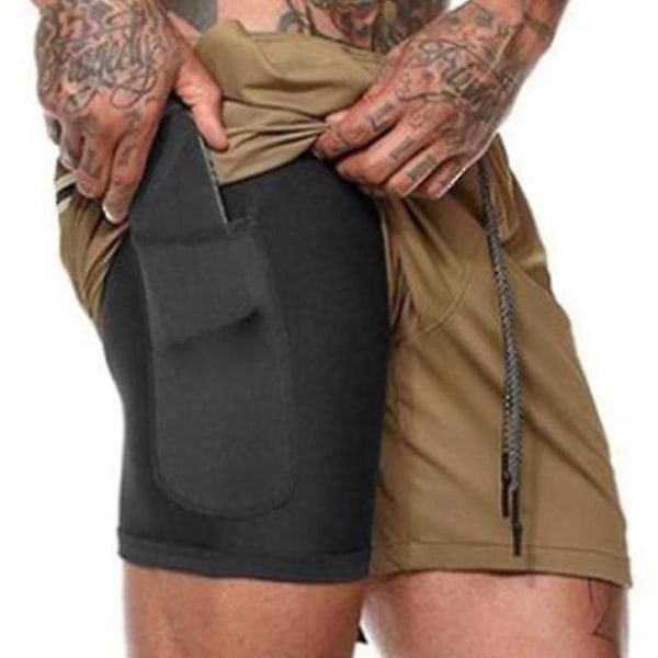 Löpningsshorts för män Träningsbyxor Gym Jogging Halvbyxor Mjukisbyxor med fickor Khaki 3XL
