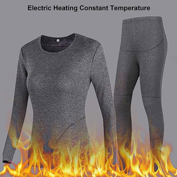 USB Elopvarmet Undertøj Termisk Pyjamas Long Johns Sæt Dametøj-Grå Damkläder-Grå 4XL