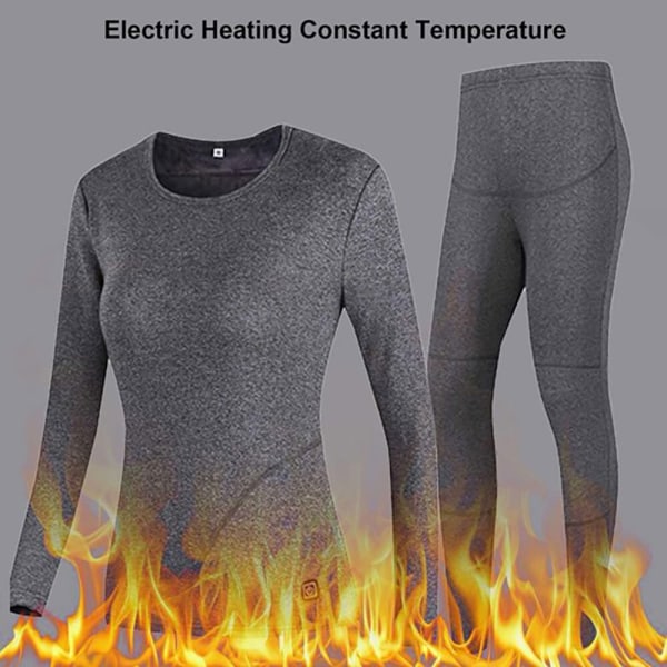 USB Eluppvärmda Underkläder Thermal Pyjamas Long Johns Set Damkläder-Grå Damkläder-Grå L