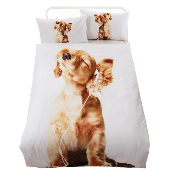 3 st / set Hund med hörlurar Polyester Sängkläder Set Örngott