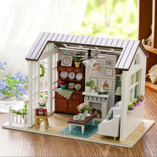 DIY Trästuga Miniatyr Hus Kit Barn Presenter Leksak Hem