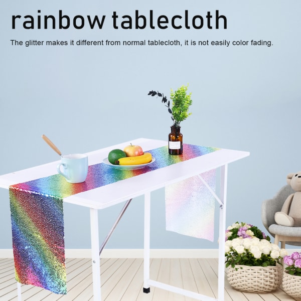 Rainbow Glitter Bordsduk Paljett Bordslöpare för Bröllop och