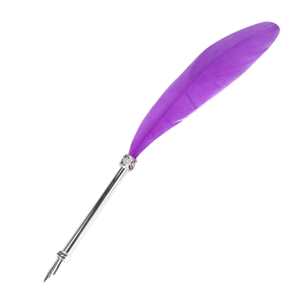 Rostfritt stål Lila Feather Dip Pen Vintage Reservoarpenna för