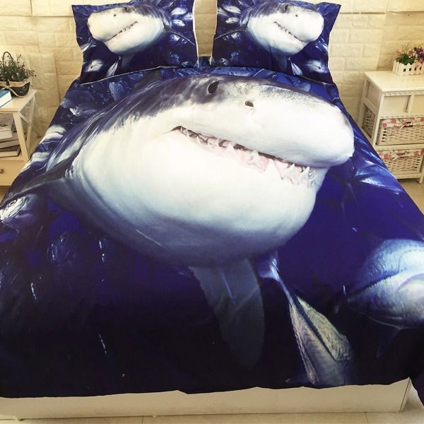 3 delar 3D Shark Mönster Mjukt cover Set Polyester