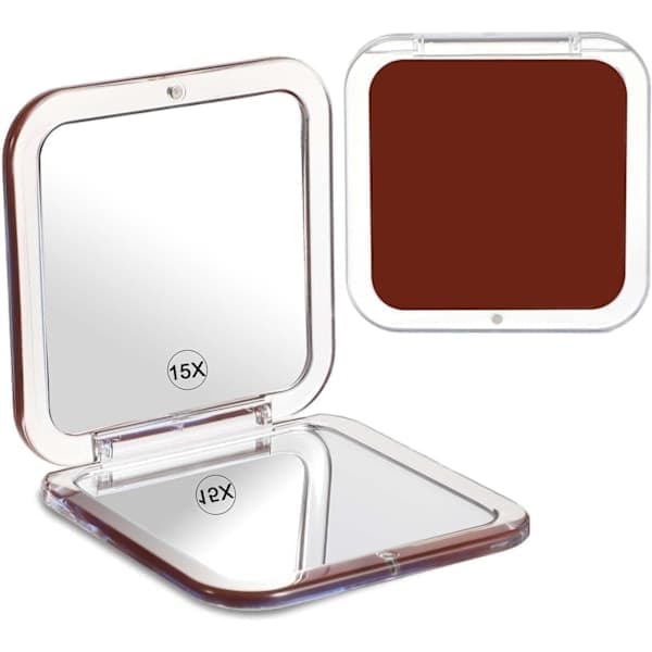 Makeupspejl 15x forstørrelse, foldbart, bærbart spejl, til rejser & makeup Mørkerød Dark Red