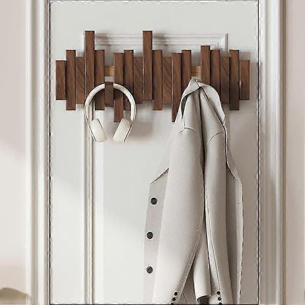 Klesstativ i tre, piano-design, veggmontert, multifunksjonelt, sammenleggbart, estetisk romdekorasjon, bøk, 4 kroker Beech 4 Hooks