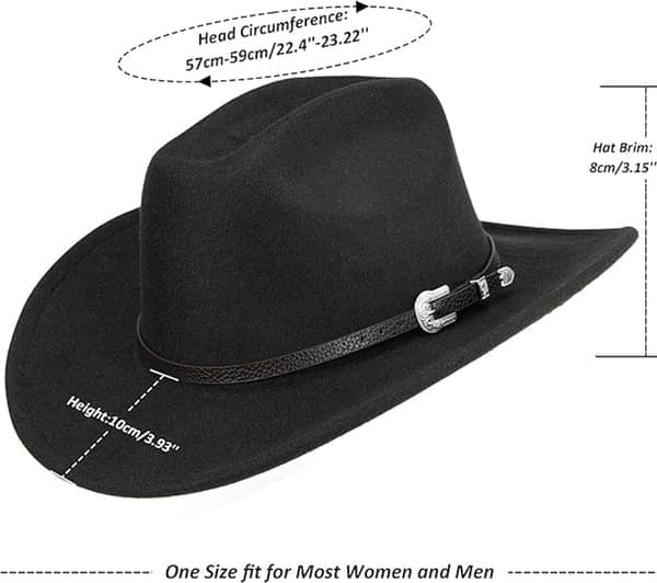 Western Cowboyhatt for menn kvinner Klassisk Roll Up Fedora-hatt med spenne (Størrelse: Medium)