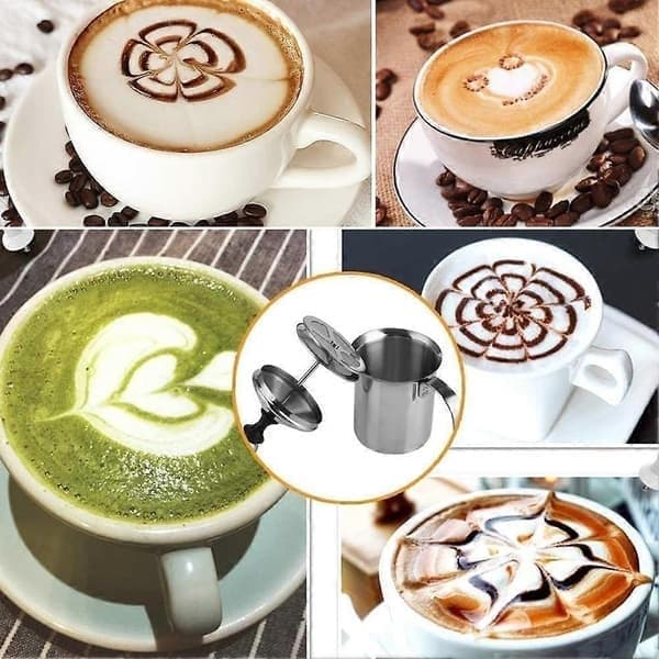 Manuel mælkeskummer, mælkeskummer i rustfrit stål til cappuccino og café latte, 400 ml