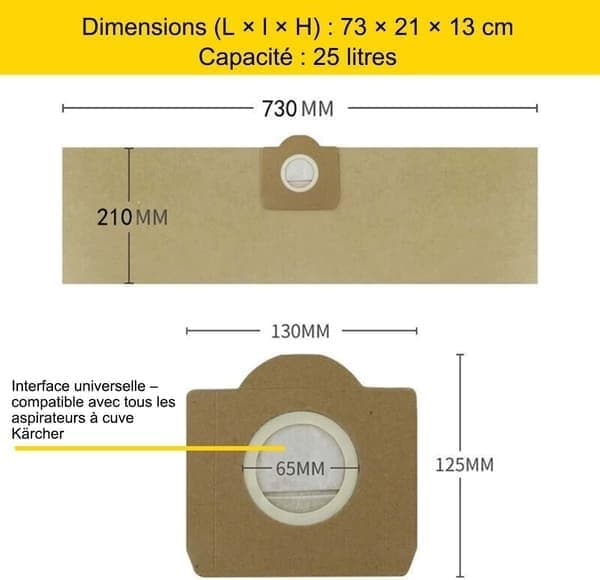 5 dammsugarpåsar för WD3/WD2/WD3200 - kraftpapper, återvinningsbara, för Kärcher-modeller