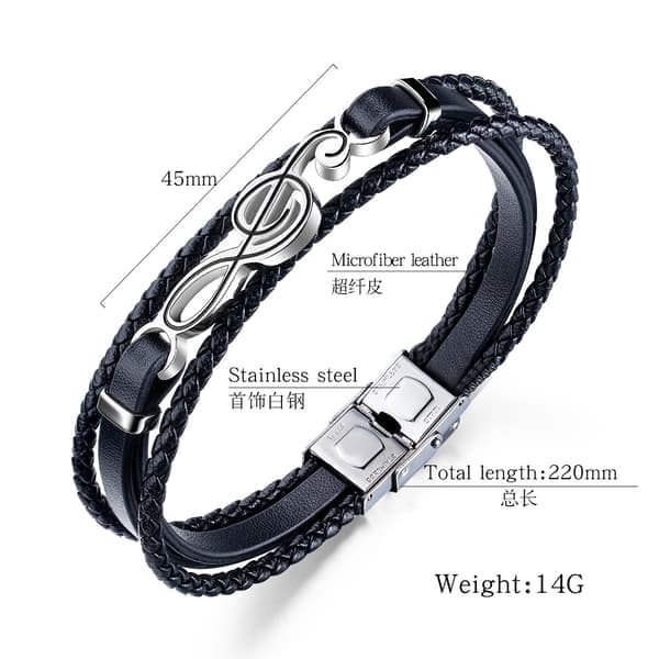 Läderarmband för män Svart Brun Multilager Flätat Rep Gitarr Diskantklav Musiknot Smycken Armband Justerbart