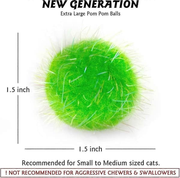 20 stk. 3,8 cm ny generation ekstra store kattefavorit jagtglimmerboldlegetøj, glitrende pompombolde