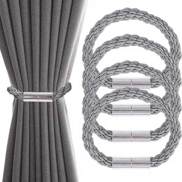 Gardinomtag med spänne, 2/4-pack, ingen borrning, magnetiska gardinomtag grå 4st Gray 4pcs