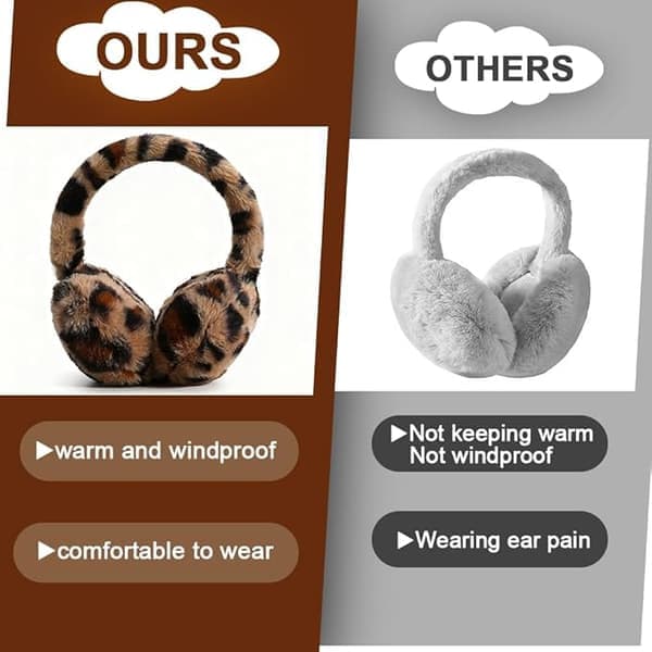 Varme plys ørevarmere med leopardprint, leopardmønstrede ørevarmere, foldbare plys ørevarmere