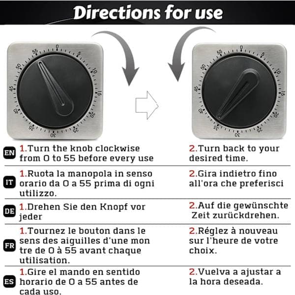Kjøkkentimer Mekanisk Eggetimer - Ingen batteri, 100 % mekanisk, rustfritt stål, visuell timer kjøkkentimer med magnetisk funksjon