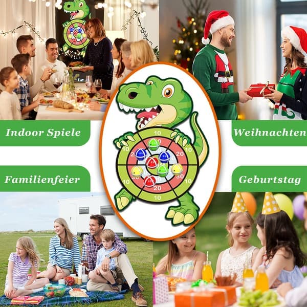 Dinosaurlegetøj til børn 3-9 år, 76 cm Dinosaurmålskive med velcro, 12 klæbrige bolde og 6 pile til drenge og piger