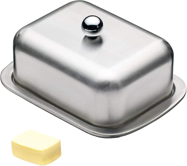 Smørboks i rustfrit stål med låg Køleskabssmørboks Smørbeholder i rustfrit stål med låg til opvaskemaskinesikker smør