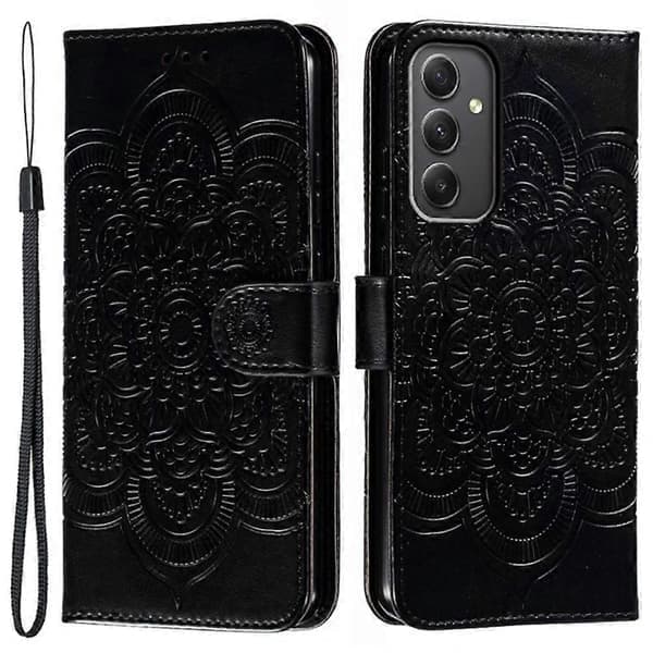 Samsung Galaxy A56 5G Etui - PU Læder Mandala Præget Wallet Etui Multicolor Sort Black